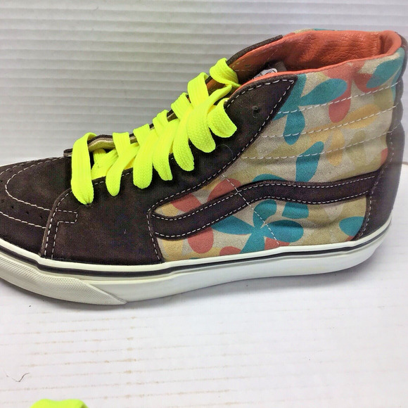 Vans Sk8-Hi Brown Leather Trippy Hippy Flower Hi-Top Sneaker Men 6.5 / Women 898 - Picture 3 of 8